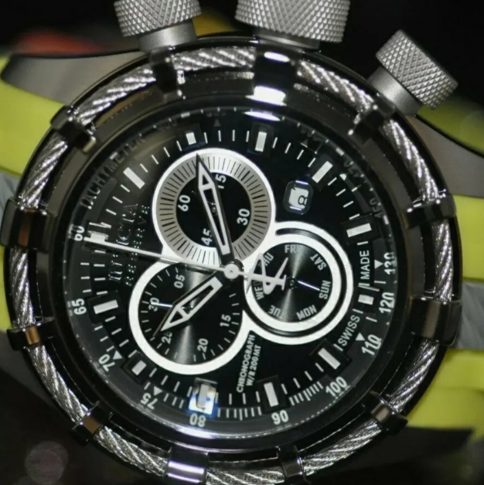 Invicta Men's Rare Reserve Swiss Chronograph Black Dial Lime Poly Watch NEW